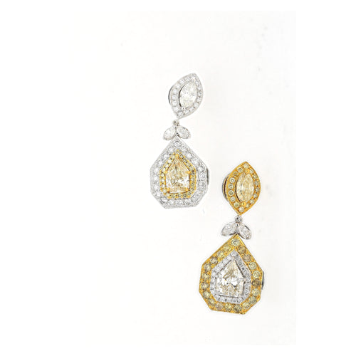 EGL Certified 5.68 Carat Multi Cut White & Yellow Diamond Inverse Dangle Earring