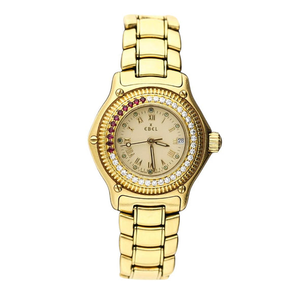 EBEL 18K Gold Bezel 腕時計 本体 Ebel Discovery Rare Ruby & Diamond Bezel 18K Gold Quartz Watch