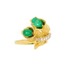 Emerald and Diamond 18K Gold Floral Blossom Matte Finish Ring