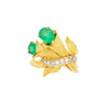 Emerald and Diamond 18K Gold Floral Blossom Matte Finish Ring