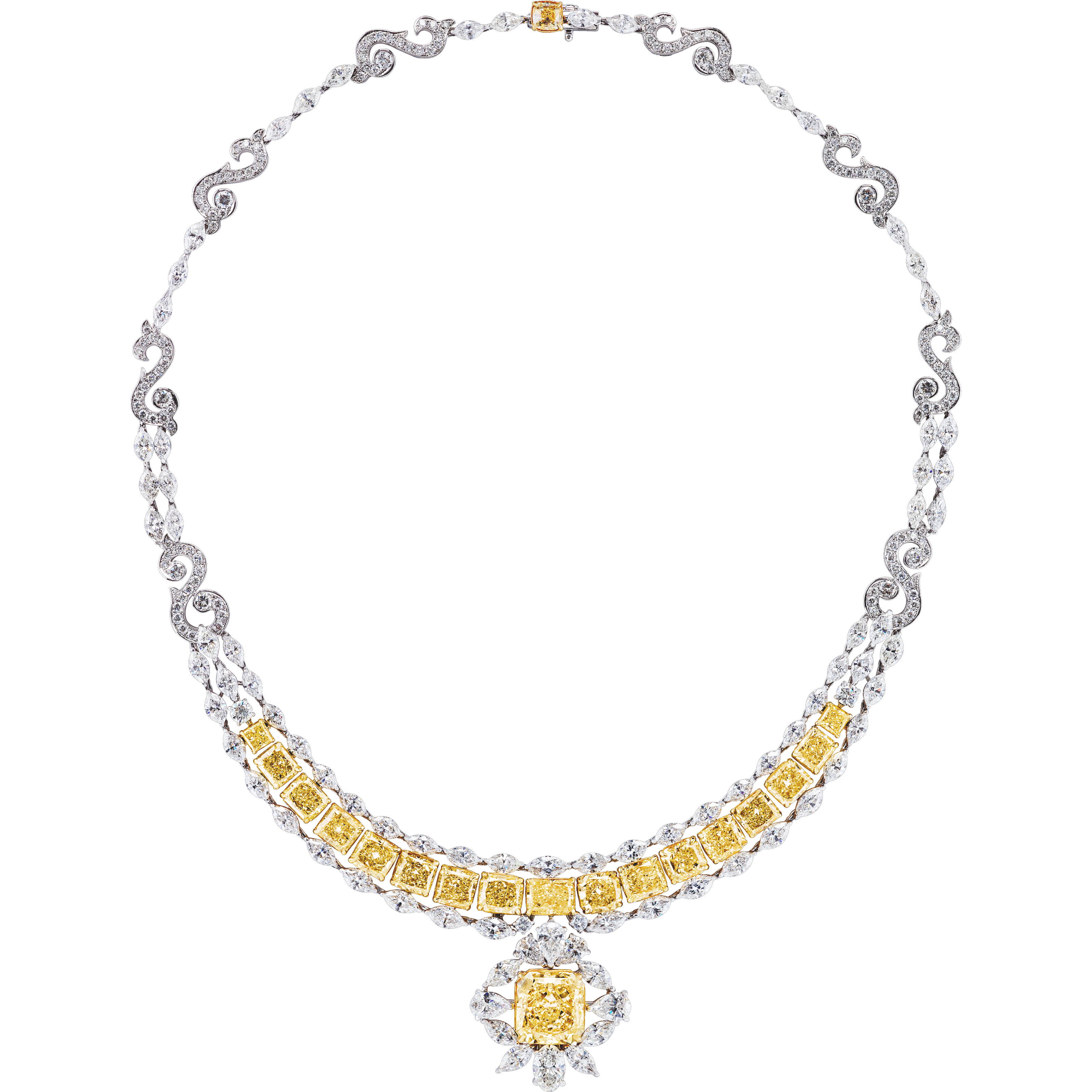 Extraordinary GIA Certified 50 Carat Fancy Yellow Diamond Necklace in 18K Gold