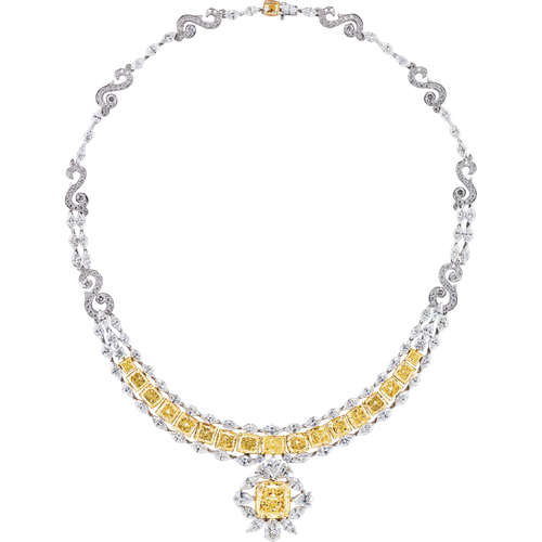 Extraordinary GIA Certified 50 Carat Fancy Yellow Diamond Necklace in 18K Gold