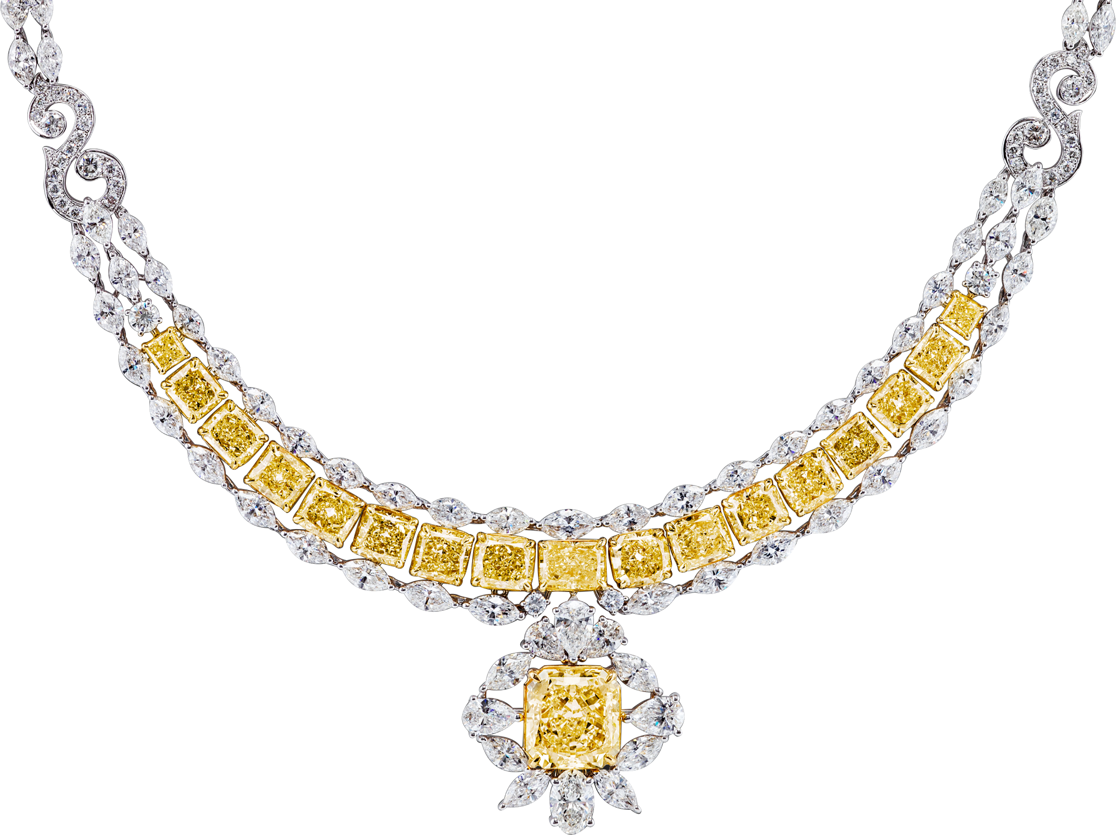 Extraordinary GIA Certified 50 Carat Fancy Yellow Diamond Necklace in 18K Gold-Necklace-ASSAY