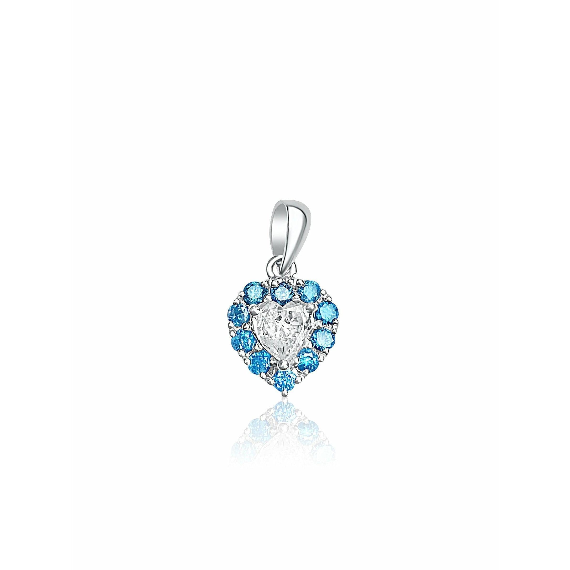 Fancy Blue and White Diamond Heart Shape Pendant in 14k white gold - ASSAY