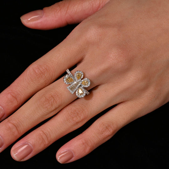Fancy Yellow & White Diamond Pave in 18K Two Tone Gold Butterfly Cocktail Ring