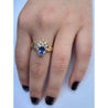 Floral Blue Dominant Tanzanite Ring in 14k Yellow Gold and Diamond Ring