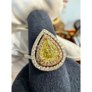 GIA 1.25CT Pear Cut Fancy Green Yellow Diamond 18K Tri-Colored Gold Bypass Ring – Assay Jewelers