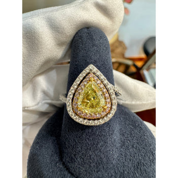 GIA 1.25CT Pear Cut Fancy Green Yellow Diamond 18K Tri-Colored Gold Bypass Ring – Assay Jewelers