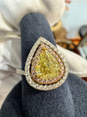 GIA 1.25CT Pear Cut Fancy Green Yellow Diamond 18K Tri-Colored Gold Bypass Ring