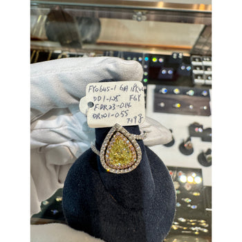 GIA 1.25CT Pear Cut Fancy Green Yellow Diamond 18K Tri-Colored Gold Bypass Ring – Assay Jewelers