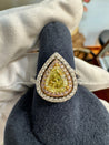 GIA 1.25CT Pear Cut Fancy Green Yellow Diamond 18K Tri-Colored Gold Bypass Ring