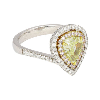 GIA 1.25CT Pear Cut Fancy Green Yellow Diamond 18K Tri-Colored Gold Bypass Ring – Assay Jewelers