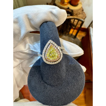 GIA 1.25CT Pear Cut Fancy Green Yellow Diamond 18K Tri-Colored Gold Bypass Ring – Assay Jewelers