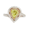 GIA 1.25CT Pear Cut Fancy Green Yellow Diamond 18K Tri-Colored Gold Bypass Ring