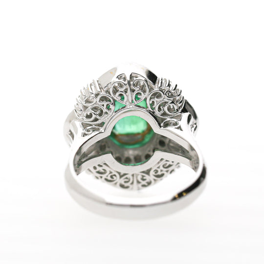 GIA 1.38 Carat Emerald Cut Colombian Emerald & Diamond Platinum Ballerina Ring