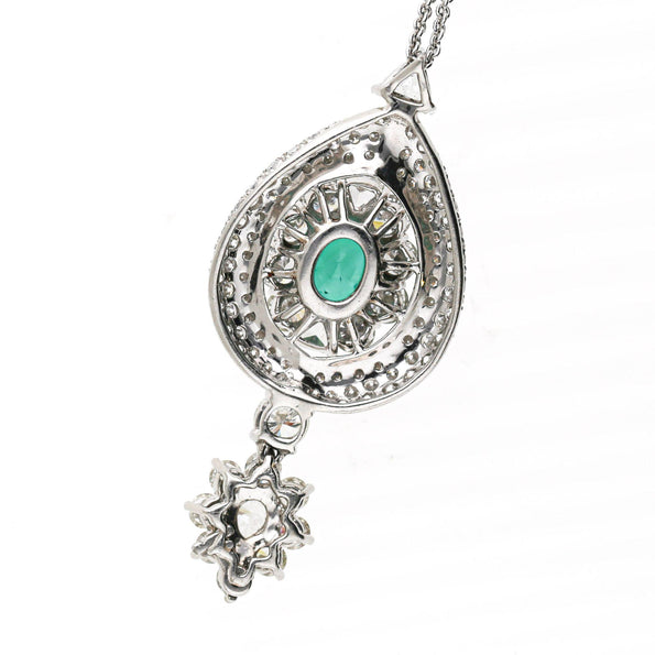 GIA 2.53 Carat No Oil Emerald & 5 Carat Diamond Platinum Drop Pendant
