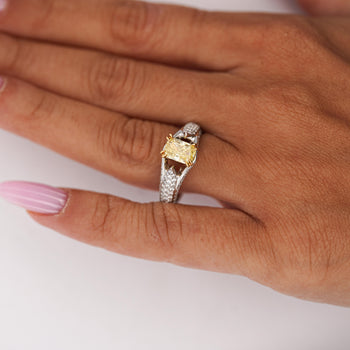 GIA Cert. 1.01 Carat Fancy Intense Yellow Radiant Diamond Pave Set Split Ring – Assay Jewelers