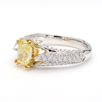GIA Cert. 1.01 Carat Fancy Intense Yellow Radiant Diamond Pave Set Split Ring – Assay Jewelers