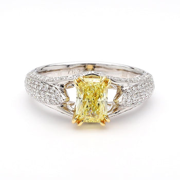GIA Cert. 1.01 Carat Fancy Intense Yellow Radiant Diamond Pave Set Split Ring – Assay Jewelers