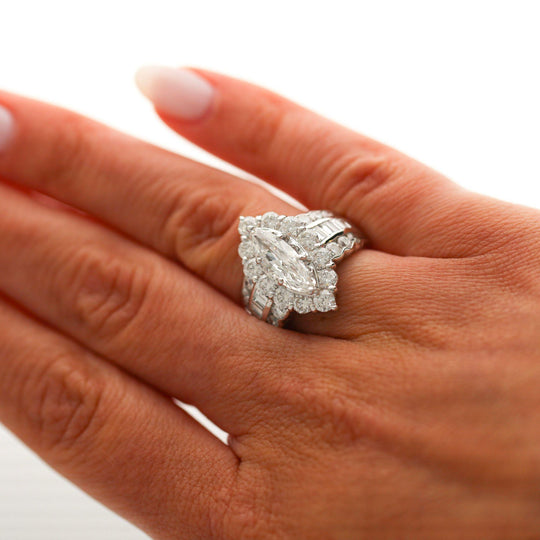 GIA Cert. 1.50 Marquise Diamond E/VS2 Cluster Halo Platinum Band Cocktail Ring
