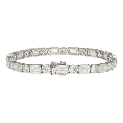 GIA Cert. 22 Carat Emerald & Round Lab Diamond Tennis Bracelet 18K White