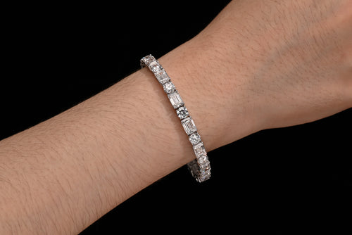 GIA Cert. 22 Carat Emerald & Round Lab Diamond Tennis Bracelet 18K White
