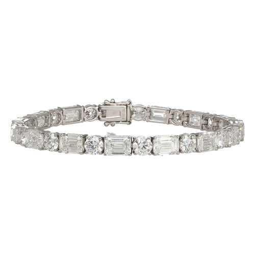 GIA Cert. 22 Carat Emerald & Round Lab Diamond Tennis Bracelet 18K White