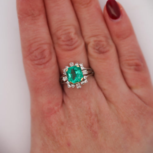 GIA Cert. 2.59 Carat Colombian Emerald & Diamond Platinum Gold Cocktail Ring