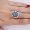 GIA Cert. 8.45 Ct Black Opal &amp; Diamond Halo Platinum Ring