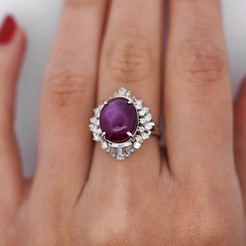 GIA Cert. 9.72 Carat No Heat Star Ruby & Diamond Platinum Cocktail Ring
