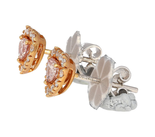 GIA Certified 0.45 Carat Heart Pink Diamond Platinum 18K Rose Gold Stud Earrings