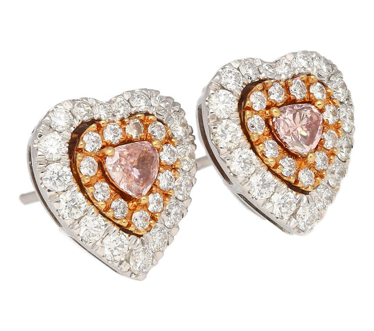 GIA Certified 0.45 Carat Heart Pink Diamond Platinum 18K Rose Gold Stud Earrings