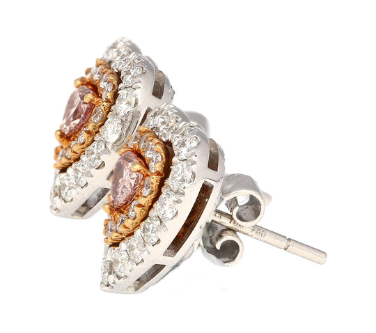 GIA Certified 0.45 Carat Heart Pink Diamond Platinum 18K Rose Gold Stud Earrings