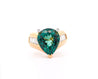 GIA Certified 11 Carat Bluish Green Pear-Cut Tourmaline & Baguette Diamond Ring-Rings-ASSAY