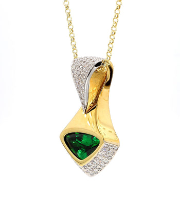 GIA Certified 11 Carat Triangle Cut Tsavorite Diamond 18K Gold Pendant Necklace – Assay Jewelers