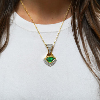 GIA Certified 11 Carat Triangle Cut Tsavorite Diamond 18K Gold Pendant Necklace – Assay Jewelers