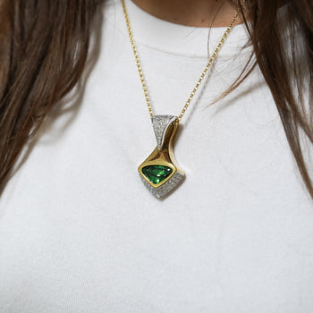GIA Certified 11 Carat Triangle Cut Tsavorite Diamond 18K Gold Pendant Necklace – Assay Jewelers