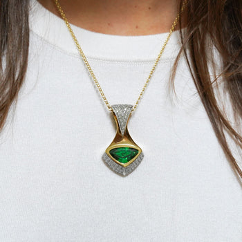 GIA Certified 11 Carat Triangle Cut Tsavorite Diamond 18K Gold Pendant Necklace – Assay Jewelers