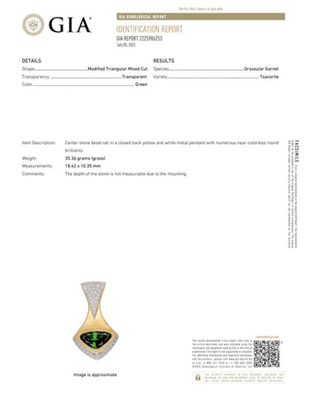 GIA Certified 11 Carat Triangle Cut Tsavorite Diamond 18K Gold Pendant Necklace – Assay Jewelers