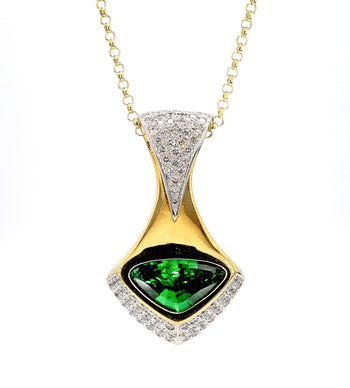 GIA Certified 11 Carat Triangle Cut Tsavorite Diamond 18K Gold Pendant Necklace – Assay Jewelers