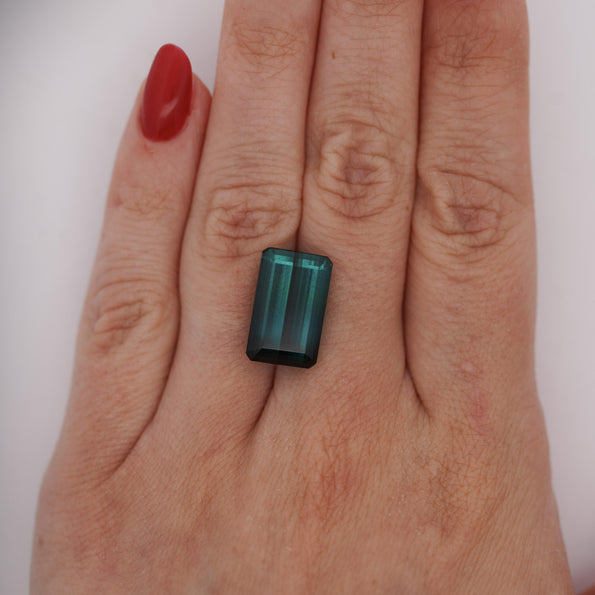 GIA Certified 12.95 Carat Emerald Cut Blue Indicolite Tourmaline Loose Gemstone