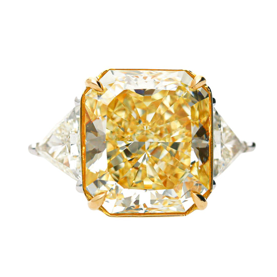 GIA Certified 13.03 Carat Flawless Radiant Fancy Yellow Diamond Ring