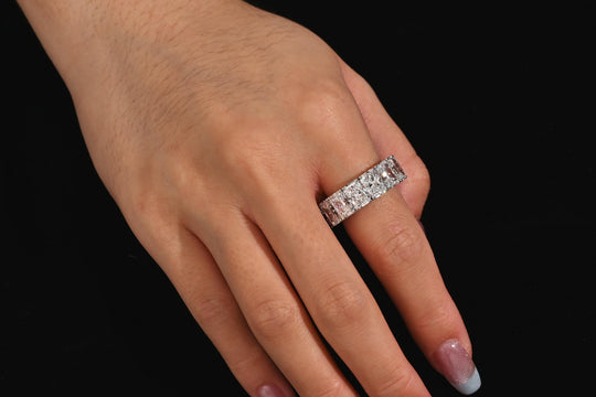 GIA Certified 15.01 Carat Radiant Cut Diamond 18K White Gold Eternity Band