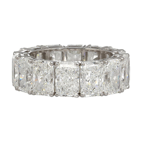 GIA Certified 15.01 Carat Radiant Cut Diamond 18K White Gold Eternity Band
