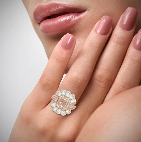 GIA Certified 1.07 Carat Fancy Light Purplish Pink Diamond Halo Cocktail Ring