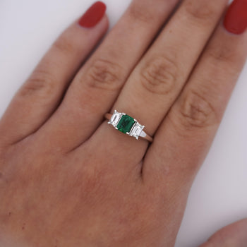 GIA Certified 1.07 Carat Square-Cut Emerald & Diamond 3 Stone Platinum Ring – Assay Jewelers