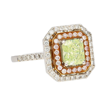 GIA Certified 1.12 carat Radiant Cut Fancy Light Green-Yellow Diamond and Diamond Halo Ring – Assay Jewelers
