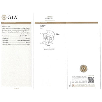 GIA Certified 1.12 carat Radiant Cut Fancy Light Green-Yellow Diamond and Diamond Halo Ring – Assay Jewelers