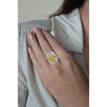 GIA Certified 1.15 Carat Radiant Cut Fancy Intense Yellowish Green Diamond Ring With Pink/White Side Stones – Assay Jewelers