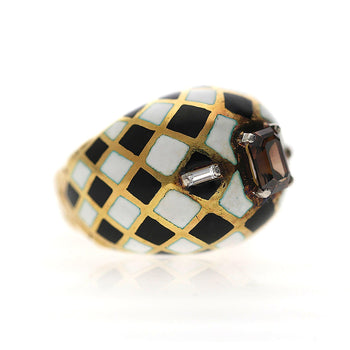GIA認定 1.38カラットのファンシーオレンジブラウンダイヤモンド、エナメル仕上げの18Kゴールド製ドームRing – Assay Jewelers